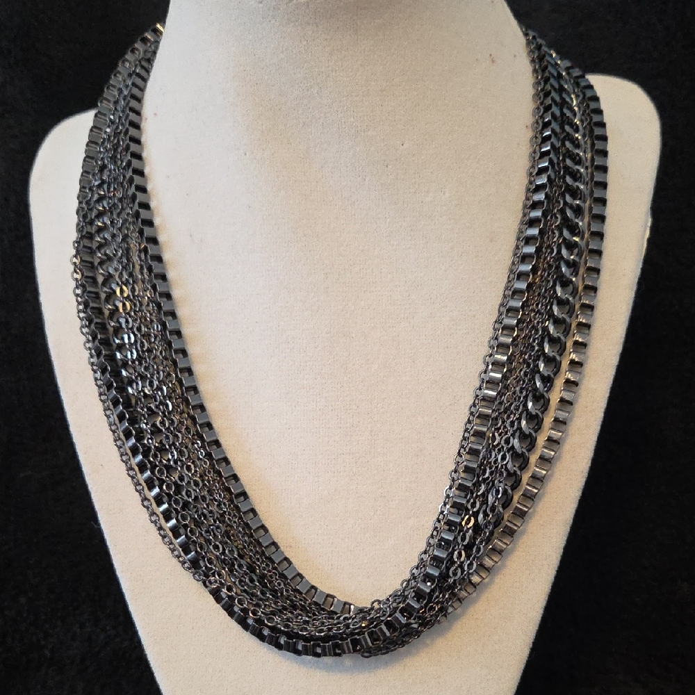Guess Gunmetal Multi-Layered Chain Necklace - Picture 1 of 5